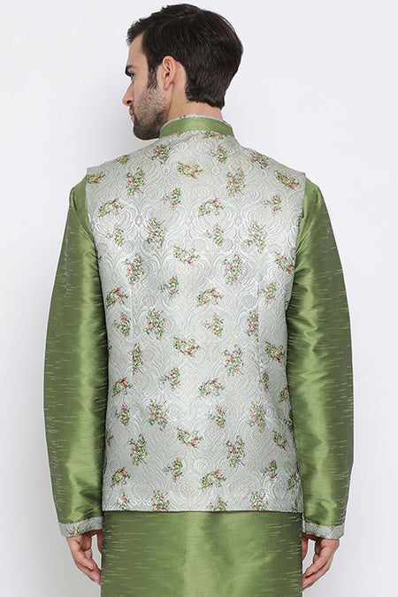 VASTRAMAY Baap Beta Silk Blend Green Jacket